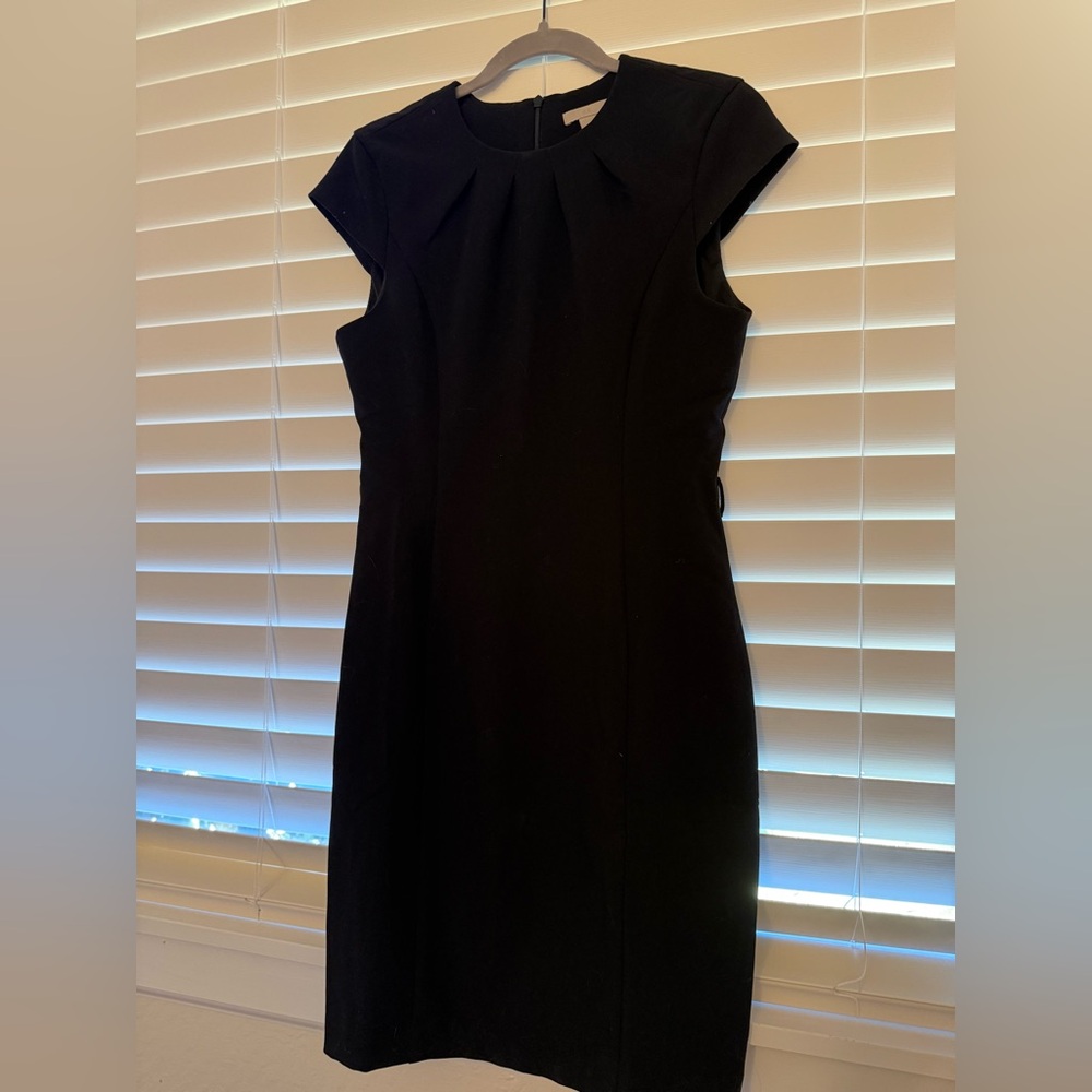 H&M Black Sheath Midi Dress with Flutter Cap Sleeves